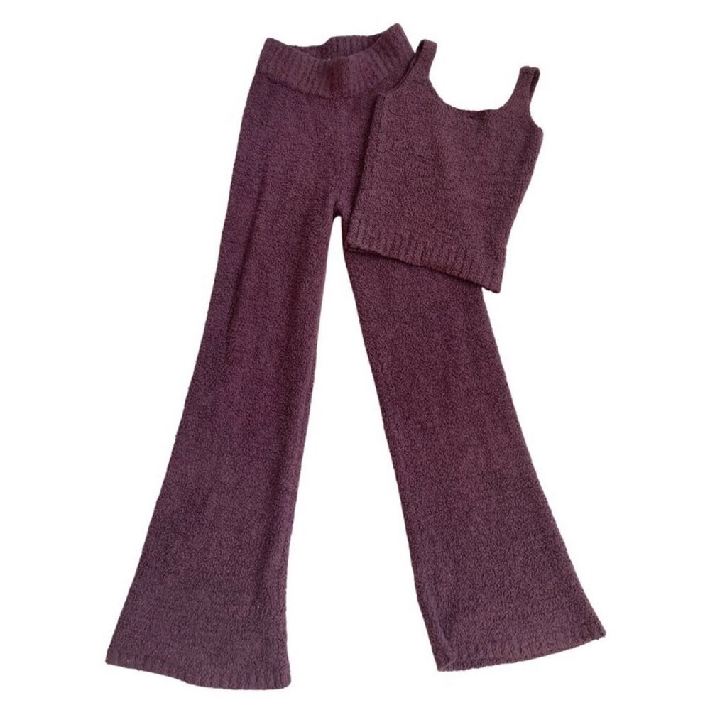 SKIMS Women's Small XS Cozy Knit Wide Leg Garnet Boucle Marshmallow Lounge Set